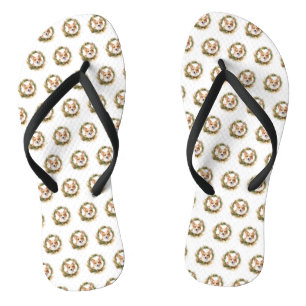 Corgi Christmas Wreath Festive Pup Flip Flops
