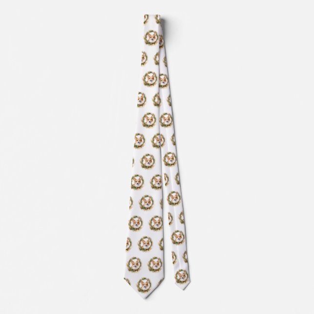 Corgi Christmas Wreath Festive Pup Neck Tie (Front)
