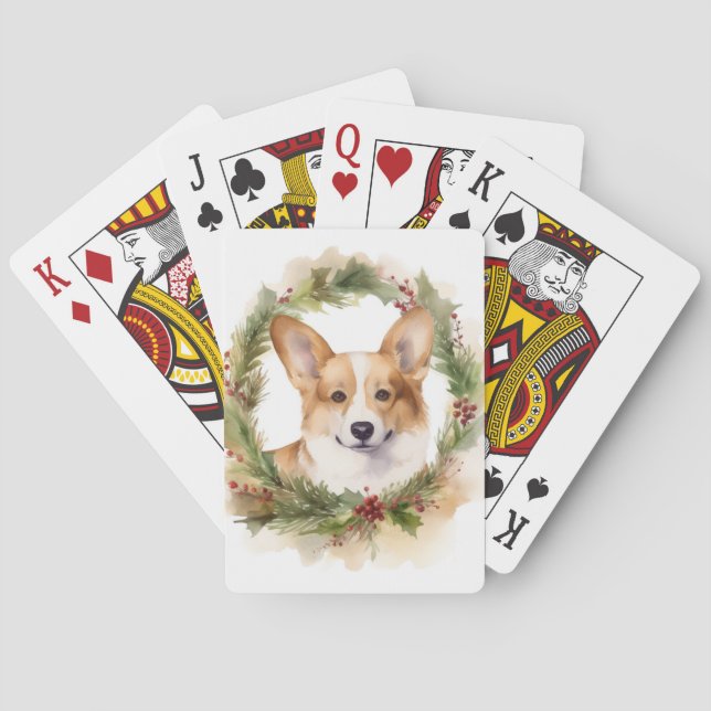 Corgi Christmas Wreath Festive Pup Poker Cards (Back)