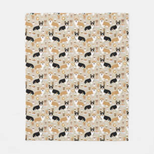 Corgi Coffee - Cardigan Corgi design Fleece Blanket