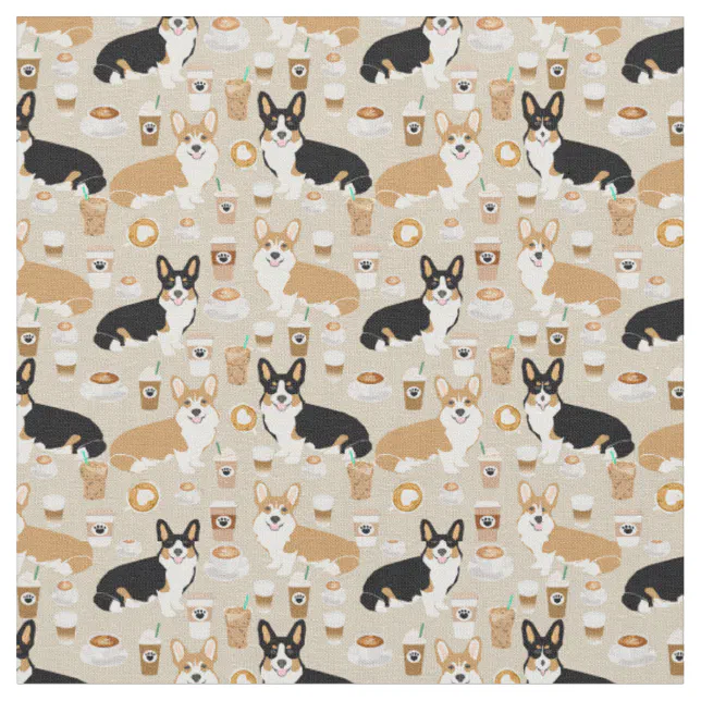 Corgi Coffee - cardigan corgi dogs Fabric | Zazzle