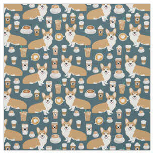 Corgi Coffee fabric - cute corgi pattern