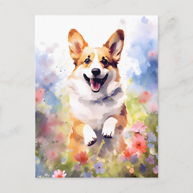 Corgi colorful watercolor artwork postcard (Front)