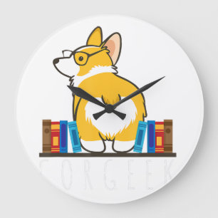 Corgi - Corgeek Funny Book Nerd Geek Dog Gift .p Large Clock