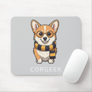 Corgi Corgeek on Light Gray Dog Lover Gift Mouse Pad