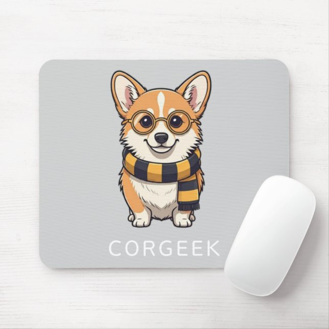 Corgi Corgeek on Light Gray | Dog Lover Gift Mouse Pad (With Mouse)