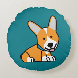 Corgi Corgis dog puppy doggy happy Pembroke Welsh Round Pillow
