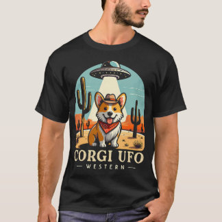Corgi Cowboy Ufo Funny Western Alien T-Shirt