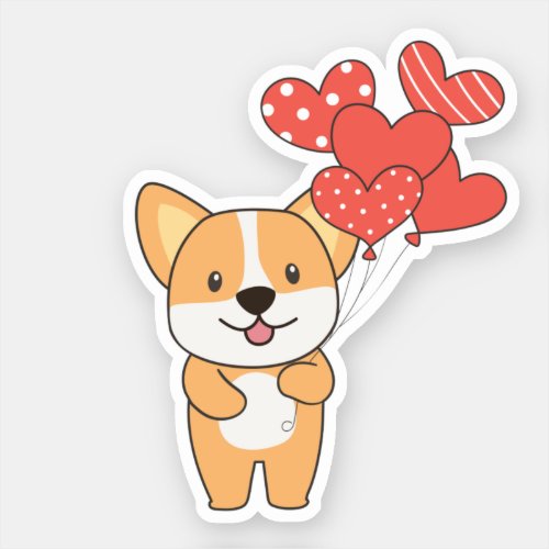 Corgi Cute Animals With Hearts Balloons To Sticker