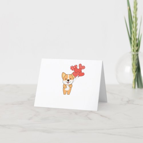 Corgi Cute Animals With Hearts Balloons To Thank You Card