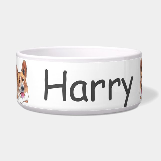 Corgi Cute Happy Smiling Dog Personalized Bowl (Left)