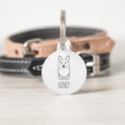 Corgi Cute Modern Custom Name Round Dog ID Tag