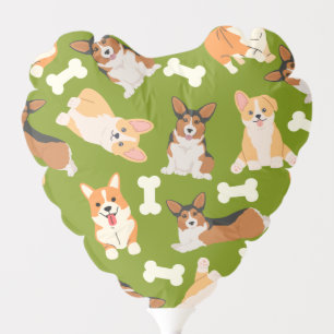 Corgi Cute Pattern Green Balloon