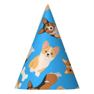 Corgi Cute Pattern In Blue Party Hat