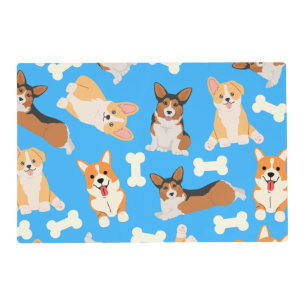 Corgi Cute Pattern In Blue Placemat