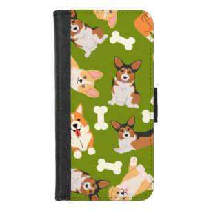Corgi Cute Pattern In Green iPhone 8/7 Wallet Case