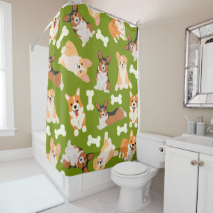 Corgi Cute Pattern In Green Shower Curtain
