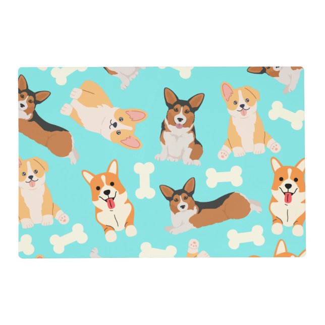 Corgi Cute Pattern In Mint  Placemat (Front)