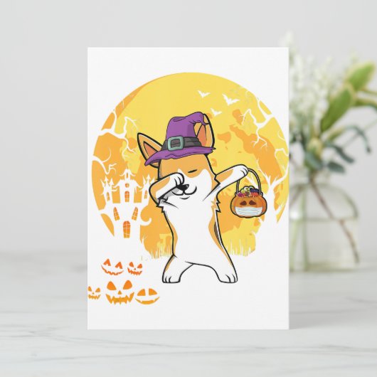 Corgi Dabbing Witch Pumpkin Funny Dog Halloween (Standing Front)