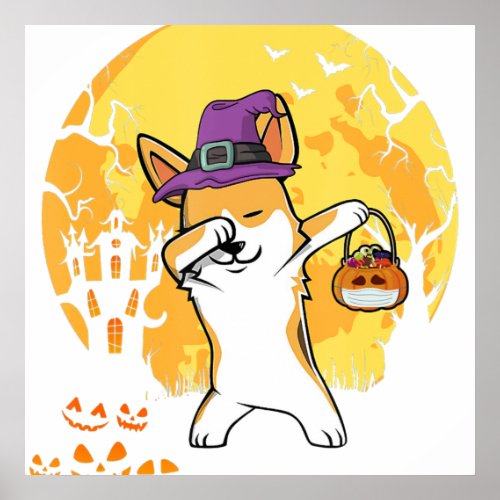 Corgi Dabbing Witch Pumpkin Funny Dog Halloween Poster