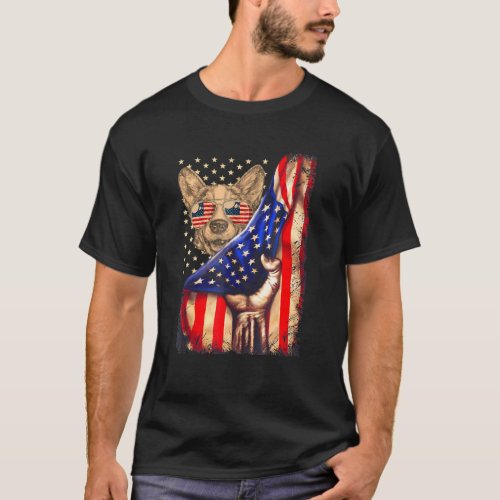 Corgi Dad Owner Dog American Flag T_Shirt