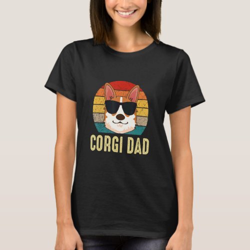 Corgi Dad Sunglasses Retro Sunset Fun Corgi Dog Fa T_Shirt