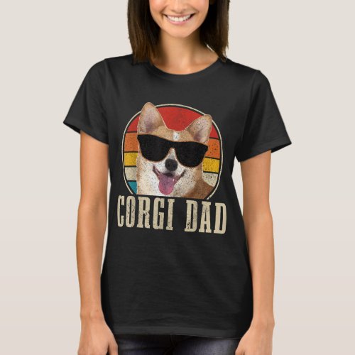 Corgi Dad Vintage Sunglasses Funny Corgi Dog Owner T_Shirt