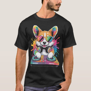 Corgi Dj On Turntables Edm Synthesizer Rave Music T-Shirt