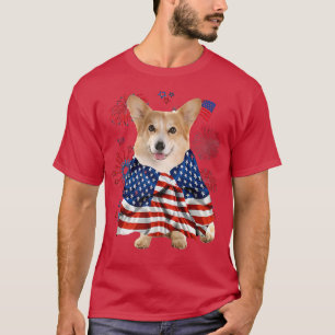 Corgi Dog American USA Flag 4th of July Dog Lover  T-Shirt