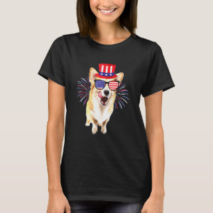 Corgi Dog American Usa Flag 4th Of July Fireworks T-Shirt