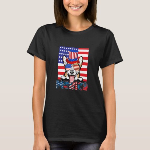 Corgi Dog American Usa Flag 4th Of July Men Corgi T_Shirt
