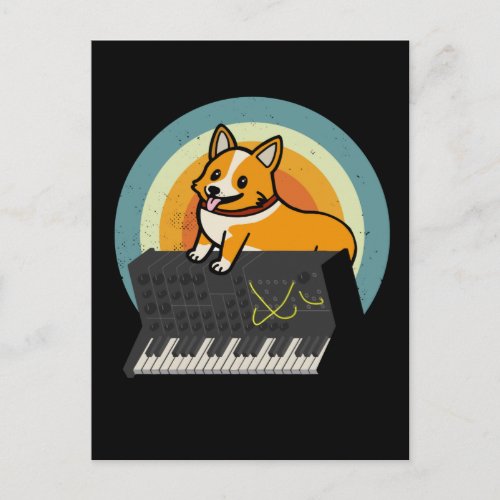 Corgi Dog Analog Drum Machine Keyboard Synthesizer Postcard