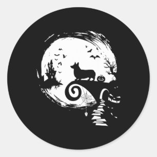 Corgi Dog And Moon Halloween Costume Dog Lover Fun Classic Round Sticker