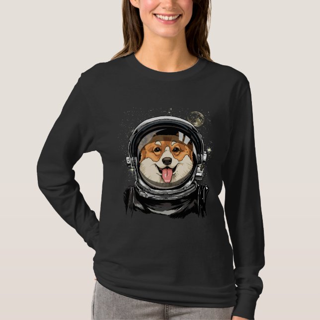 Corgi Dog Astronaut Space Exploration Astronomy T-Shirt (Front)