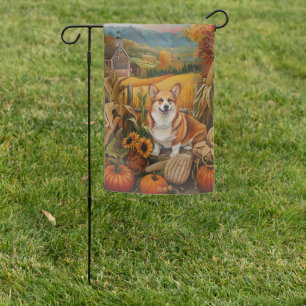 Corgi Dog Autumn Harvest Thanksgiving Garden Flag