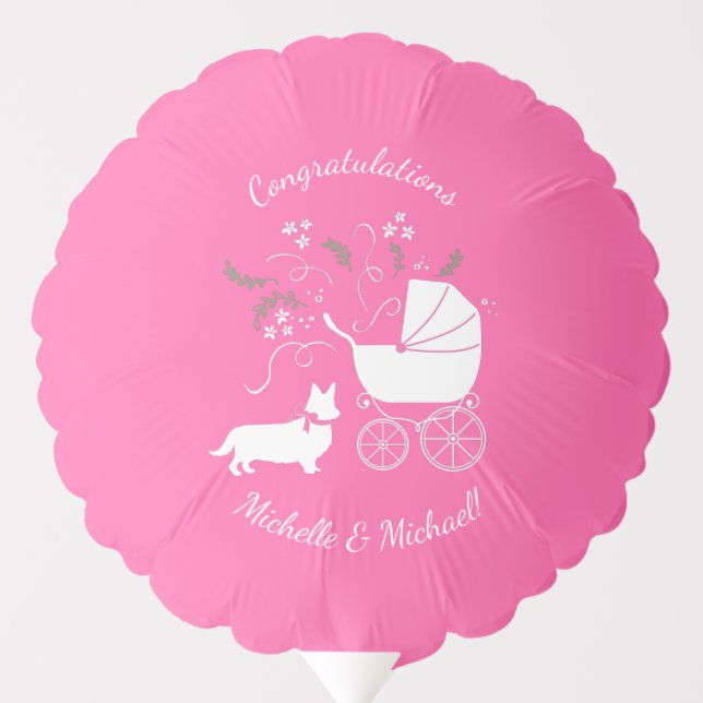 Corgi Dog Baby Shower Pink Girl Balloon (Front)
