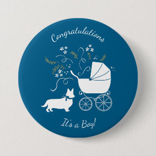 Corgi Dog Baby Shower Puppy Button