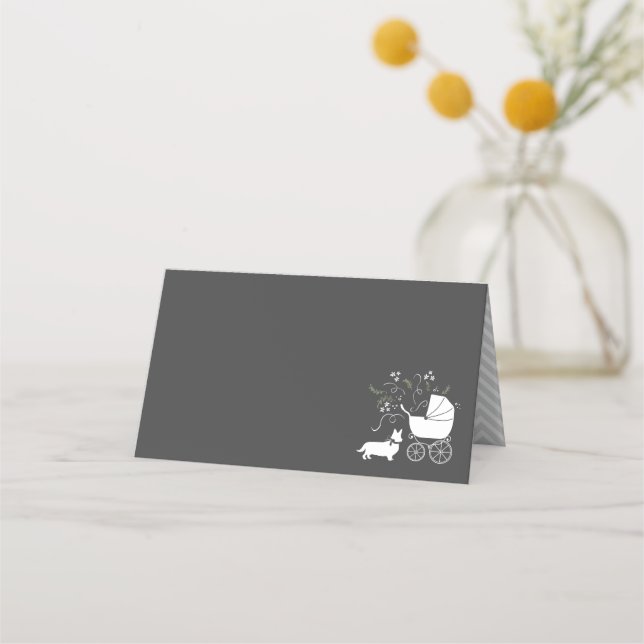 Corgi Dog Baby Shower Puppy Grey Welsh Pembroke Place Card (Front)