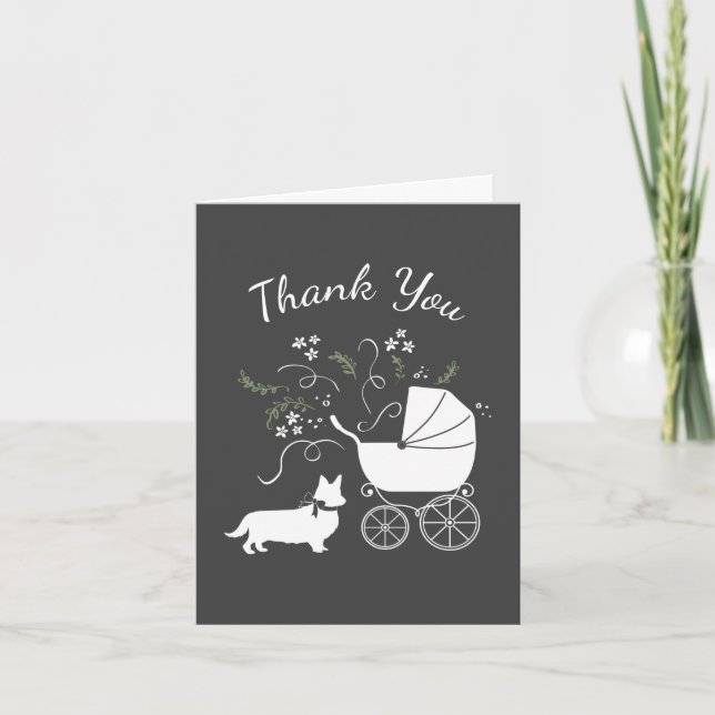 Corgi Dog Baby Shower Puppy Grey Welsh Pembroke Thank You Card (Front)