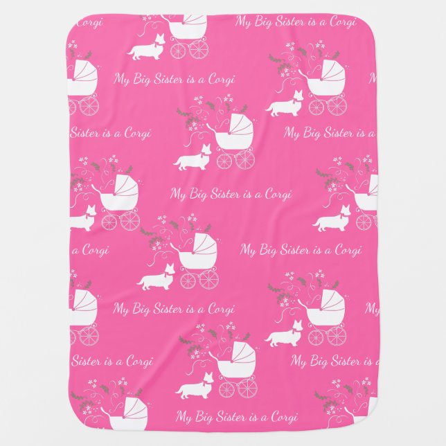 Corgi Dog Baby Shower Puppy Grey Welsh Pink Girl Blanket (Front)