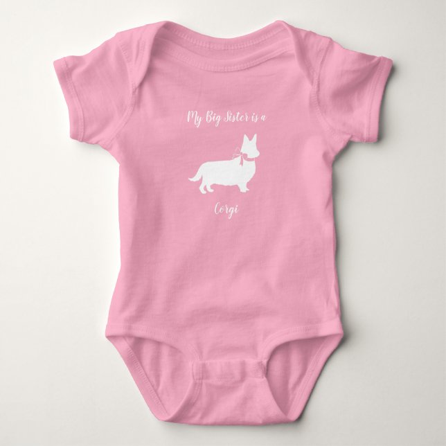 Corgi Dog Baby Shower Puppy Grey Welsh Pink Girl Bodysuit (Front)