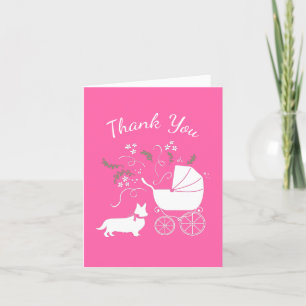 Corgi Dog Baby Shower Puppy Grey Welsh Pink Girl Letterpress Thank You Card