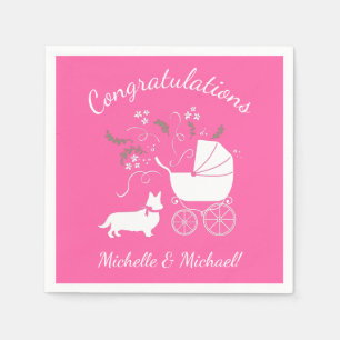 Corgi Dog Baby Shower Puppy Grey Welsh Pink Girl Napkins