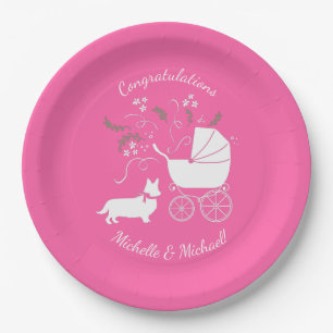 Corgi Dog Baby Shower Puppy Grey Welsh Pink Girl Paper Plates