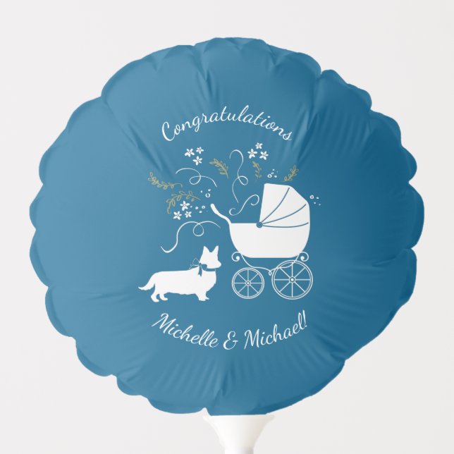 Corgi Dog Baby Shower Puppy Welsh Blue Boy Balloon (Front)