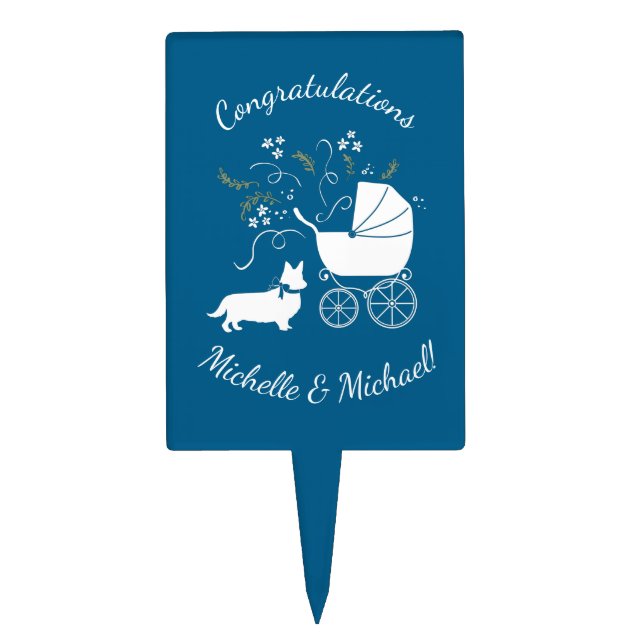 Corgi Dog Baby Shower Puppy Welsh Blue Boy Cake Topper (Front)