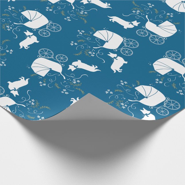 Corgi Dog Baby Shower Puppy Welsh Blue Boy Wrapping Paper (Corner)