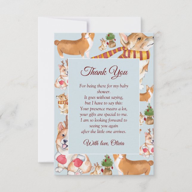 Corgi Dog Baby Shower Thank You Card (Front)