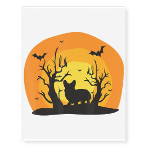 Corgi Dog Bat Funny Halloween Costume Silhouette Temporary Tattoos