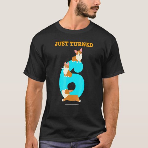 Corgi Dog Birthday 6 Year Old Turned Six T-Shirt